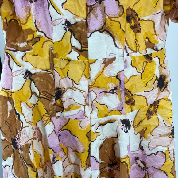 Nine West v-neck L golden yellow puff sleeve above the knee dress lined floral - Picture 9 of 11